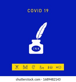 Ink bottle with feather - icon. Graphic elements for your design