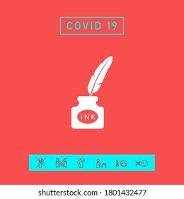 Ink bottle with feather - icon. Graphic elements for your design