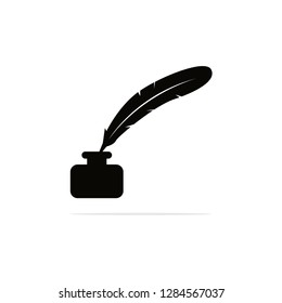 Ink bottle and feather Icon. Vector concept illustration for design.