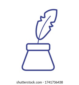 ink bottle and feather line style vector illustration design
