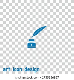 ink bottle with feather pen vector icon on isolated background