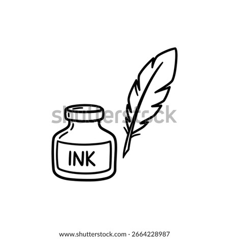 Ink Bottle with Feather Quill Pen for Writing