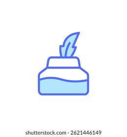 Ink Bottle with Feather Quill Sitting on a Simple Background Representing Artistic Stationery Icon for Creative Writing