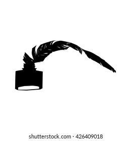 ink bottle and feather silhouette