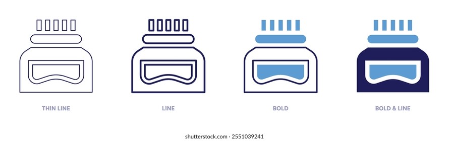 Ink bottle icon in 4 different styles. Thin Line, Line, Bold, and Bold Line. Duotone style. Editable stroke.