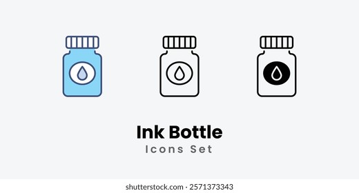 Ink Bottle Icons thin line and glyph vector icon stock illustration
