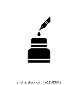 ink bottle with pen vector icon
