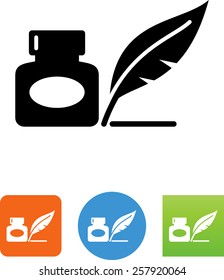 Ink bottle and quill pen icon
