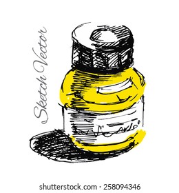 Ink bottle sketch. Hand draw. Eps10