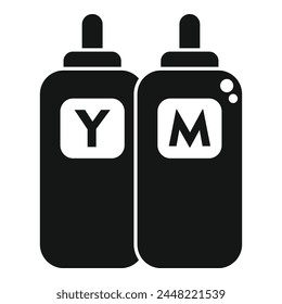 Icono de botellas de tinta Vector simple. Cambio de basura colorido. Dispositivo coloreado