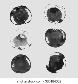 Conjunto de manchas de pincel de tinta. Fondo de marco dibujado a mano. Manchas de tinta de Vector.