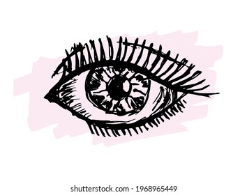 Ink Brush Drawing Eye. Vector Sign Of Human Eye. Decorative Element. Vector Makeup Illustration