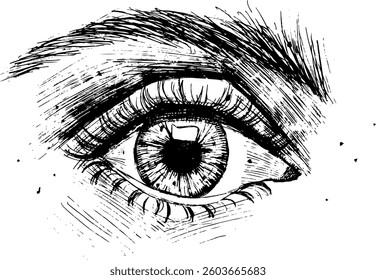 Ink brush drawn eye. Vector sign of human eye. Vector graphic ink illustration of womens eye