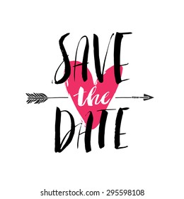 Ink brush hand lettering. SAVE THE DATE. Modern calligraphic handwritten background. Hand drawn vector illustration.