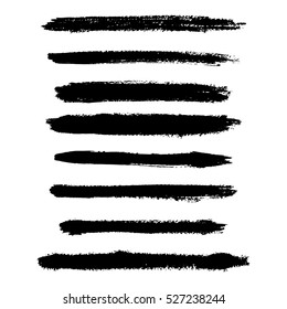 Ink Brush line collection, set . Grunge dry Stroke. Vector