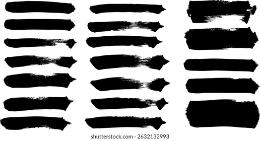 Traços de tinta pincelada. Vetor preto grunge pincel texturizado molduras de linha de fundo