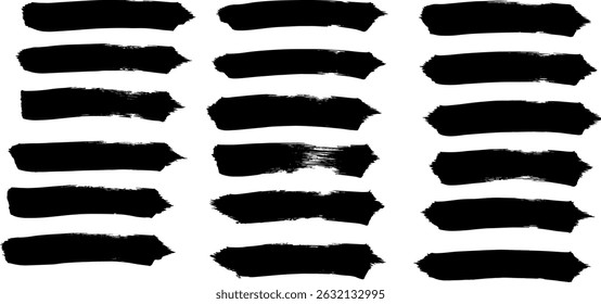 Traços de tinta pincelada. Vetor preto grunge pincel texturizado molduras de linha de fundo