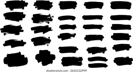 Traços de tinta pincelada. Vetor preto grunge pincel texturizado molduras de linha de fundo