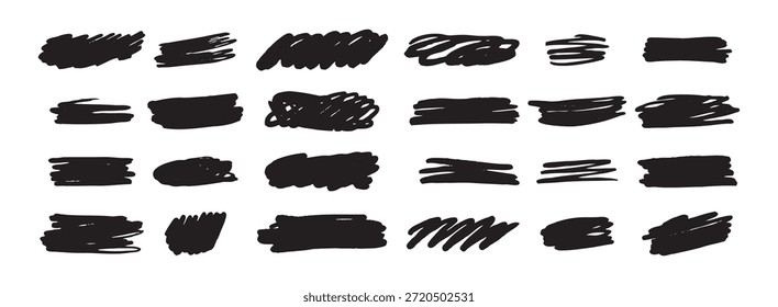 Forma de pincel de tinta conjunto de traçados, pincéis, linhas, tinta preta, grungy. mão desenhado elemento gráfico isolado. Ilustração vetorial