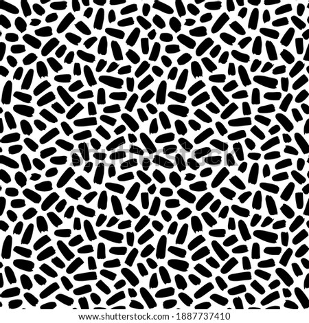 Ink brush stains vector seamless pattern. Dirty black paint brush strokes decorative texture. Grungy daub, chaotic brushstrokes on white background. Creative wallpaper, monochrome textile print design
