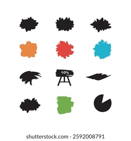 ink brush stroke abstract grunge texture effect icon set silhouette vector art flat design illustrations