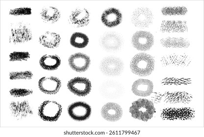 Ink brush stroke background or grunge paint brush, box, frame and line collection as vector design element. Torn or rip paper, watercolor splash, black silhouette or dirty texture set.