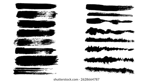 Ink brush stroke background or grunge paint brush, box, frame and line collection as vector design element. Torn or rip paper, watercolor splash, black silhouette or dirty texture set. Vector