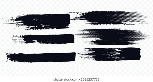 Ink brush stroke background or grunge paint brush, box, frame and line collection as vector design element. Torn or rip paper, watercolor splash, black silhouette or dirty texture set modern arts