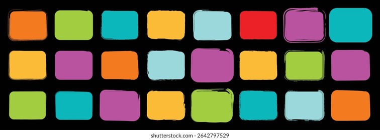 Pacote de grade quadrado preto com traçado de tinta e pincel, com formas preenchidas e vazias desenhadas à mão, ótimo para composições visuais de alto contraste e impressão.

