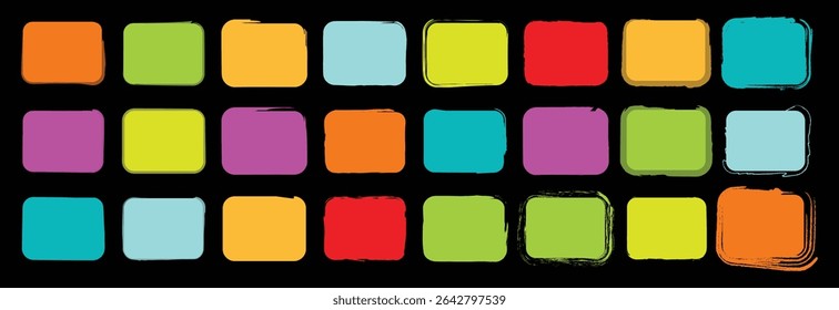 Ink and brush stroke black square grid pack, featuring hand drawn filled and empty shapes, great for high contrast visual compositions and print.


