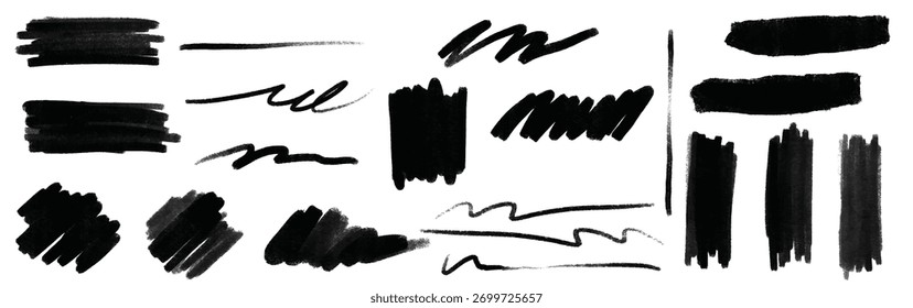 conjunto de vetor de elemento de traçado de pincel de tinta preto