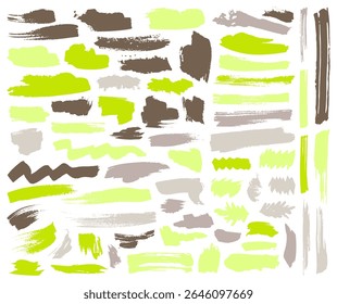 Ink brush stroke grungy graphic elements vector collection. Paintbrush black splashes isolated on white. Drawing shapes. Splatter creative frames. Strokes, drawn back stamps.