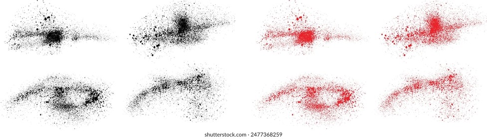 Pincel de tinta trazo aislado color negro y rojo ilustración de sangre conjunto de fondo. fondo de pincel de grunge abstracto