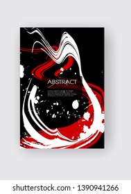 Ink brush stroke on black background. Japanese style. Vector illustration of grunge strip stains. Vector wave brushes illustration.
