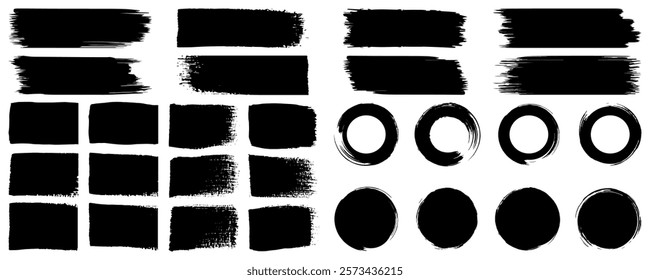 Ink brush stroke, paint brush, box, frame and line collection as vector design element. Brush circles deign eps 10, Round line of black paint. Grunge round shapes.