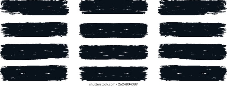 Ink brush stroke set. Collection of grunge black paint, ink brush strokes. Black grunge smear collection. Grunge design elements. Dirty texture banners. Brush stroke paint straight line vector