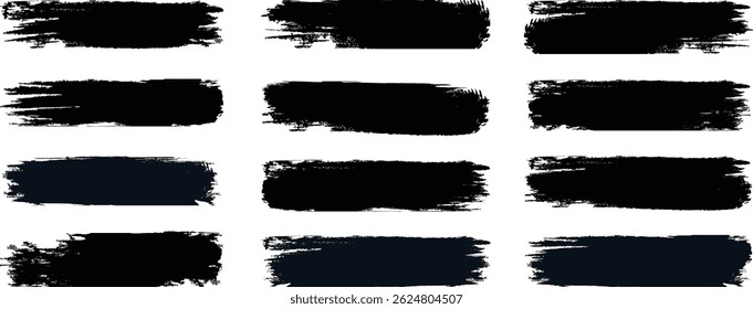 Ink brush stroke set. Collection of grunge black paint, ink brush strokes. Black grunge smear collection. Grunge design elements. Dirty texture banners. Brush stroke paint straight line vector