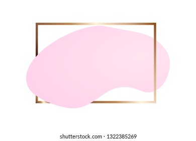 Ink brush stroke shape for decor of banner, frames inscription, logo in grunge design. Pastel rose colors brush strokes and golden contour square frame.