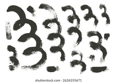 Ink brush stroke squiggles lines. Hand drawn calligraphic spirals. Brush stroke dye black linear scribble elements set isolated on white background. Scribble loop freehand decoration..