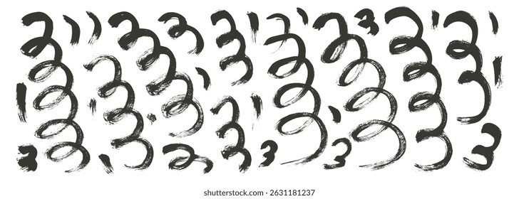Ink brush stroke squiggles lines. Hand drawn spirals confetti. Brush stroke dye black linear scribble elements set isolated on white background. Scribble loop freehand decoration..