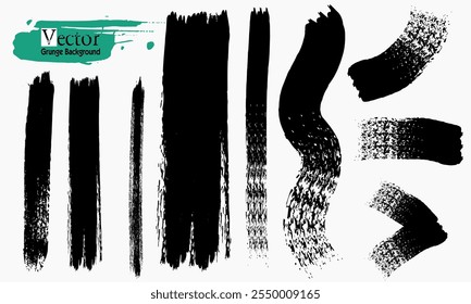 Ink brush strokes, black paint, brushes, lines, grungy. Grunge artistic black paint stokes, Hand Drawn Grunge Brush vector, Set of Hand Drawn Grunge Brush Smears. Black Brush strokes isolated on white