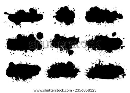 Ink brush strokes, black paint, brushes, lines, grungy. Grunge artistic  boxes, frames.