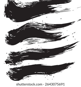 Ink Brush Strokes Forming Abstract Patterns on White Background for Artistic, Modern, or Calligraphy Design