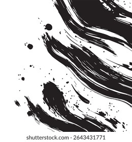 Traçados de pincel de tinta formando padrões abstratos sobre fundo branco para design artístico, moderno ou caligráfico