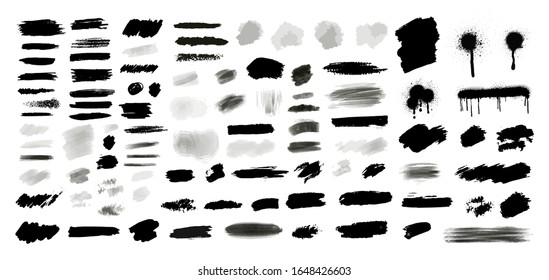 Ink brush strokes, grunge brushes,Spray Paint Vector Elements, lines, , Dirty artistic design elements, Vector illustration Isolated on white background. 