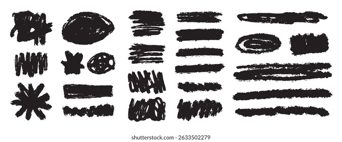 ink brush strokes grunge set. dirty textures for banners, frames elements. painted objects isolated collection. Vector illustration