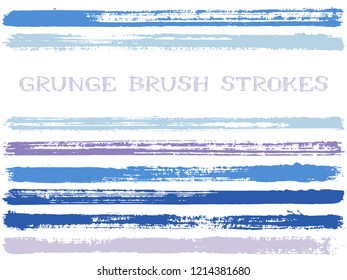 ink brush strokes isolated design elements. Set of paint lines. Grungy stripes, textured paintbrush stroke shapes. Collection of ink brushes, stripes isolated on white, vector paint samples.