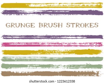 ink brush strokes isolated design elements. Set of paint lines. Advertising stripes, textured paintbrush stroke shapes. Collection of ink brushes, stripes isolated on white, vector paint samples.