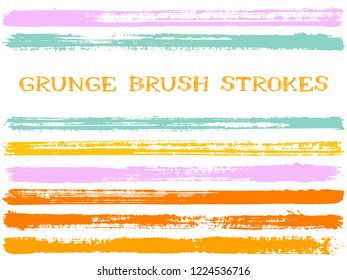 ink brush strokes isolated design elements. Set of paint lines. Vintage stripes, textured paintbrush stroke shapes. Collection of ink brushes, stripes isolated on white, vector paint samples.