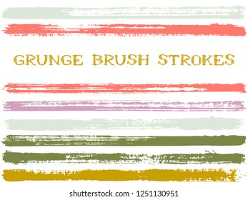 ink brush strokes isolated design elements. Set of paint lines. Artistic stripes, textured paintbrush stroke shapes. Collection of ink brushes, stripes isolated on white, vector paint samples.